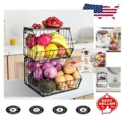 Stylish 2 Tier Wire Baskets with Lid - Kitchen Countertop & Wall Storage