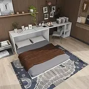 LUSPAZ Queen Size Murphy Bed with Rotable Desk, Space-Saving Design Solid and Sturdy Foldable Pull Out Bed Cabinet Pine Slats, No Spring Box Needed, for Apartments, Bedrooms, White