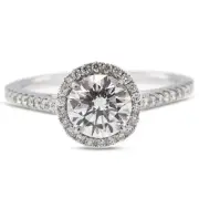 1.09 CT I-SI1 Round Cut Earth Mined Certified Diamonds 18k Gold Halo Accent Ring
