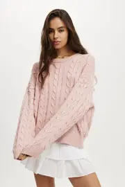 [Cotton On Women] Cotton On Women - Cotton Crew Neck Pullover - Bohemian blush cable L BOHEMIAN BLUSH CABLE