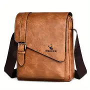 WEIXIER Men's Business Shoulder Bag Large Capacity, Waterproof Messenger Crossbody Bag, Casual Fashion PU Leather Backpa