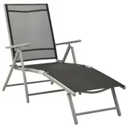 Folding Sun Lounger Textilene and Aluminium Black and Silver vidaXL