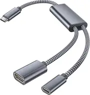 Basesailor USB C to HDMI Adapter with 100W PD Charger Port,2-in-1 Type C to 4K MHL HDMI Female Converter,Thunderbolt 3 for iPhone 16 15 Pro Max Plus,Mac,iPad 10,Air 5 mini 6,Galaxy S23 S24,Steam Deck