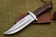 CUSTOM HANDMADE D-2 STEEL BROWN MICARTA LOVELESS STYLE KNIFE WITH LEATHER POUCH