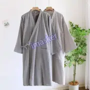 Men Japanese Kimono Robe Cotton Striped Bathrobe Yukata Pajamas Loungewear Soft