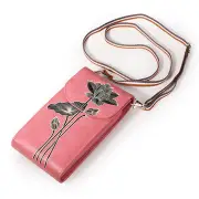 Women Microfiber Hand Painted 6 Card Slot National Phone Bag Crossbody Bag Pink