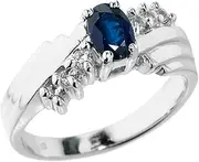 [Unknown] Polished 925 Sterling Silver Layered Band 7-Stone White Topaz and Blue Sapphire Ring