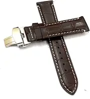 [g24] 18mm 20mm 22mm 24mm Genuine Leather Brown With White Stich Deployment Silver Buckle Clasp Watch Band Strap for Men and Women-Z
