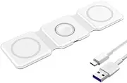 FFHAO 100W 3 in 1 Foldable Wireless Charger Pad Stand for Phone 15 14 13 12Pro Max iWatch Fast Wireless Charging Dock Station(White with Cable)