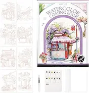 Watercolor Postcards - Travel Water Color Paint Set with Palette and Brush,Foldable Beginner-Friendly Miniature Painting Kit, Art Supplies for Adult Students Painters Crafts