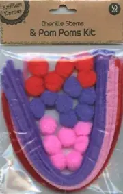 Chenille Stems & Pom Poms Kit- Purple/Pink/Red - Pack of 40