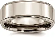 [JewelryWeb] Titanium Ridged Edge 8mm Polished Band Ring Size 12-Band Style-Ring for Women and Men