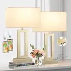 Bedroom Table Lamps Set of 2 - Touch Bedside Lamps Medium(19.6in) A. White&Gold