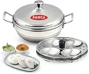 PANCA Stainless Steel Multi Purpose Kadai with Steel Lid, Idli Maker 2 Idli Plate 8 Cavity Idli Cooker Stainless Steel Idly Pot with Steamer