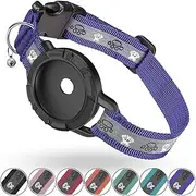 Reflective AirTag Cat Collar, Integrated Cat Tracker Collar with Air Tag Holder and Bell, Safety Elastic Band Cat GPS Collars for Girl Boy Cats, Kittens and Puppies (Purple, 7-9'')