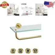Luxurious Gold Finish Bathroom Glass Shelf with 29-Inch Towel Bar - Space Saver
