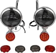 Motorcycle 4.5 LED Fog Light Passing Auxiliary Lamp Housing Bucket Compatible with Harley Touring Glide Road King 1994-2023(Chrome and black)