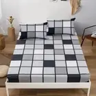Checked Deep Elastic Fitted Sheet Pillowcase Single Double Queen King Size Bed