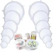 Adpartner Silicone Lids for Food Storage, 12PCS Various Sizes Silicone Stretch Lids Reusable Container Lids, BPA-free Flexible Food Covers to Fit Most Containers, Microwave & Dishwasher Use Safe