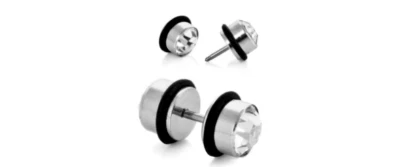 PAIR DOUBLE CZ Faux 0G FAKE CHEATER PLUG BODY JEWELRY EARRINGS MEN PIERCINGS