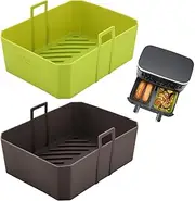 [NEWITEE] Air Fryer Silicone Liners 10QT for Ninja DZ401, BPA Free Platinum Silicone Rectangle Dual Ninja Air Fryer Liners Tray with Handle, 2 Pack
