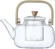 1000ml Large Capacity Borosilicate Teapot with Bamboo Handle, Glass Tea Kettle, Blooming and Loose Leaf Tea Maker Set, Stovetop Safe, for Household
