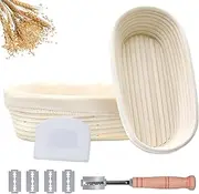 Banneton Bread Proofing Basket Set of 2, 11 Inch Oval Bread Basket Sourdough Bread Baking Supplies Bread Making Tools Proofing Bowls with Bread Lame, Linen Liner and Dough Scraper