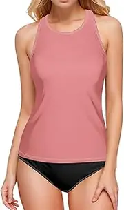 [Joisal] Tankini High Neck, Slimming Tankini Tops for Women, Light Aqua Blue Modest Swim Tops for Women, Small