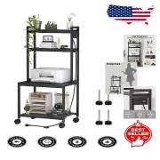 Sturdy Printer Stand with Charging Station & 4 Adjustable Shelf Levels - Black