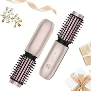 Dongxw Cordless Hair Curling Iron Brush, Travel Curl Brush, 3-in-1 Portable Curling Iron Cordless, Plasma Thermal Hair Brush, 7000mAh USB Rechargeable Curling Wand-Blush Pink