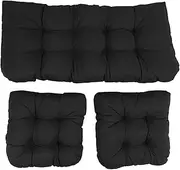 Tufted Cushions, Water and Sunproof Polyester Outdoor Chair Cushions, 3 Piece Patio Cushion Set, Ideal for Garden or Patio Chairs (Black)