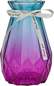 Binsakao Glass Vase Gradient Multicolor Vase Geometric Faceted Colorful Glass Vase for Home, Office or Wedding (Blue Purple)