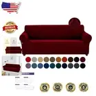 Elastic Red Dahlia Sofa Cover - Machine Washable Protector for 3 Cushion Sofas