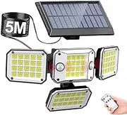 Anyuainiya Solar Outdoor Lights with 2 Sensors, 296 LEDs 300° Wide Angle Solar Spot Lights with 5M Extension Cable, 4 Adjustable Head, 3 Modes IP65 Waterproof Outdoor Lights Detachable Flood Lights