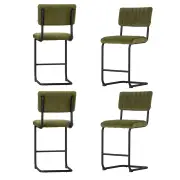4x Bar Stools Velvet Chairs Green