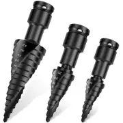 3Pc Step Drill Bit Set Spiral Step Drill Cutting Flute Drilling Hex Shank Brass