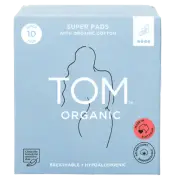 TOM Organic Super Pads 10 Pack Organic Cotton Naturally Hypoallergenic Sensitive