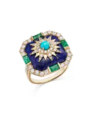 Bloomingdale's Fine Collection Turquoise, Lapis, Emerald, and Diamond Star Statement Ring in 14K Yellow Gold