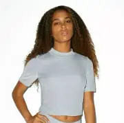 American Apparel Women's Clear Blue/Silver Sparkle Velvet MockNeck Top Size: S
