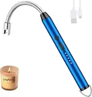 Candle Lighter Electric Arc Lighter USB Rechargeable with 360° Rotating Flexible Neck, Gigflpyo Flameless Portable Windproof Plasma Lighters for Home Kitchen Cooking Outdoor BBQ Camping Stove (Blue)