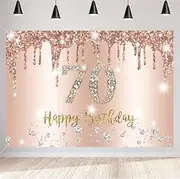 Happy 70th Birthday Decorations Backdrop Banner for Women Happy 70 Years Old Party Sign Poster Rosegold Photography Background 70th Birthday Party Supplies, 150x90cm
