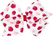 [Wee Ones] Girls' Back to School Printed Grosgrain Hair Bow on a WeeStay Clip, Handmade, size King, Apple Print