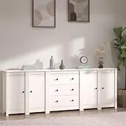 Sideboard White Pine Wood Storage Cabinet, 230x35x80 cm for Hallway, Living Room & Bedroom Furniture
