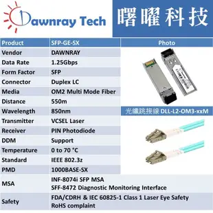 含稅開票【曙曜】HPE兼容 JD118A光纖模組 1.25G 850nm 多模雙芯 LC 550m