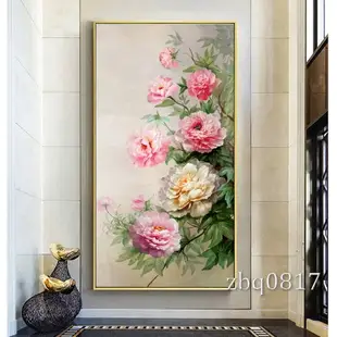 新中式裝飾畫 花卉 牡丹花 風 油畫 居家生活 客廳掛畫 房間佈置 玄關 壁貼壁畫 無框畫