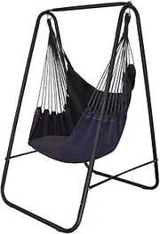 YUCAN Hammock Chair Stand with Hanging Swing Chair Included,Weather Resistant and Saving Space Stand Max 450 Lbs, Quality Cotton Weave Wrap Whole Body,Suitable for Indoor, Outdoor,Patio，Yard（Grey）