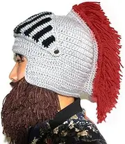 [YEKEYI] Wig Beard Hats Cosplay Roman Knight Knitted Helmet Winter Sports Warmer Cap Ski Funny Mask Beanie