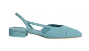 Chanel 21S Denim Blue Neon Mademoiselle Coco Sling Slingback Flat Sandal 36.5