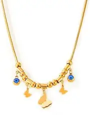 [MysticNook] Retro Simple Personalized Light Luxury Style Jewelry Frosted Texture Butterfly Pendant Inlaid With Blue Turquoise Medallion Pendant Design Necklace Titanium Steel Gold-Plated Jewelry