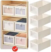 4 Pcs Linen Closet Organizers and Storage Clothing Bins Large Foldable Box with Window Storage Baskets for Closet Shelf Clothes Jeans Toys Organization, Cube Storage Boxes for Organizing